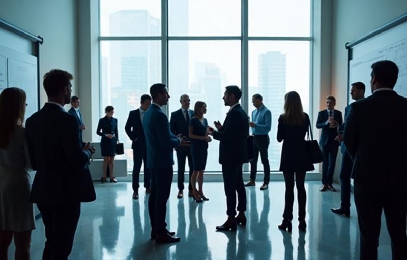 Modern corporate event, conference room, professional atmosphere